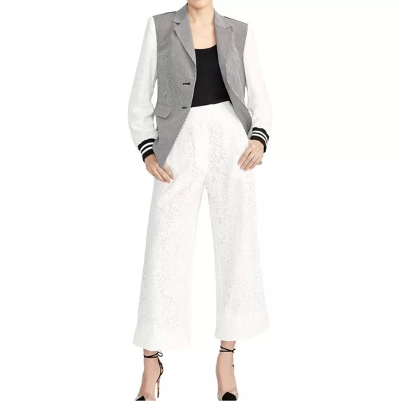 RACHEL Rachel Roy Striped Lace Sleeve Blazer Size 6 - Matching Lace Pants Size 4 - Picture 1 of 9